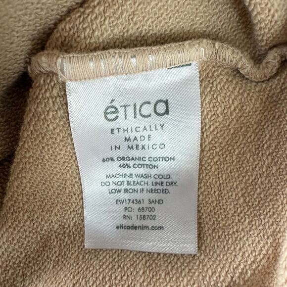 Etica Rhett Sweat In Sand Organic Cotton Short Rolled Sleeve Pullover S - Picture 6 of 6